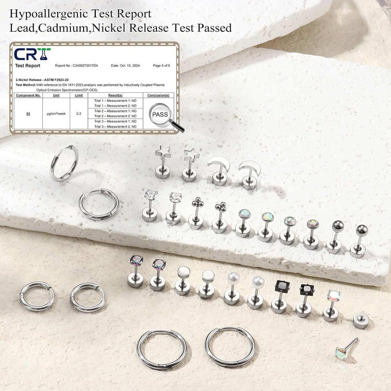 Jstyle Hypoallergenic Flat Back Stud Earrings for Women Men Surgical Stainless Steel Earrings for Sensitive Ears Small Stud Hoop Silver Gold Black Earrings Cartilage Earring Set for Multiple Piercing - Image 3